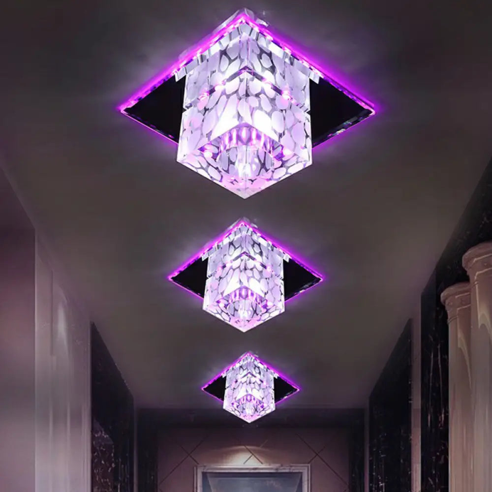 Crystal Led Cube Flush Mount Lighting For Minimalist Hallways Clear / Purple