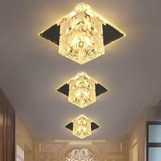 Crystal Led Cube Flush Mount Lighting For Minimalist Hallways Clear / Warm