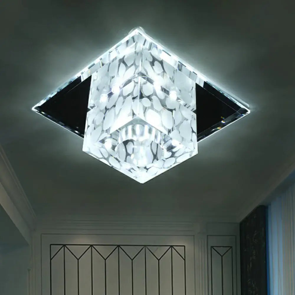 Crystal Led Cube Flush Mount Lighting For Minimalist Hallways Clear / White