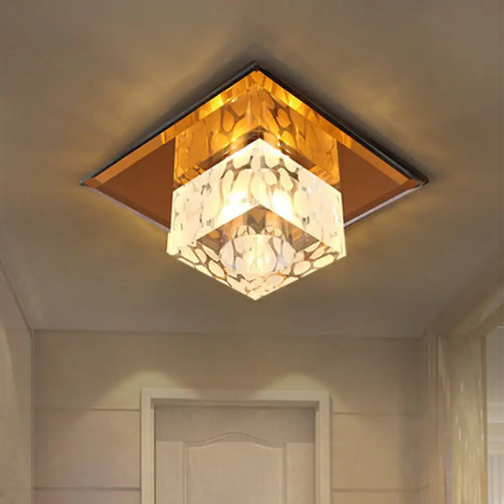 Crystal Led Cube Flush Mount Lighting For Minimalist Hallways Tan / Warm