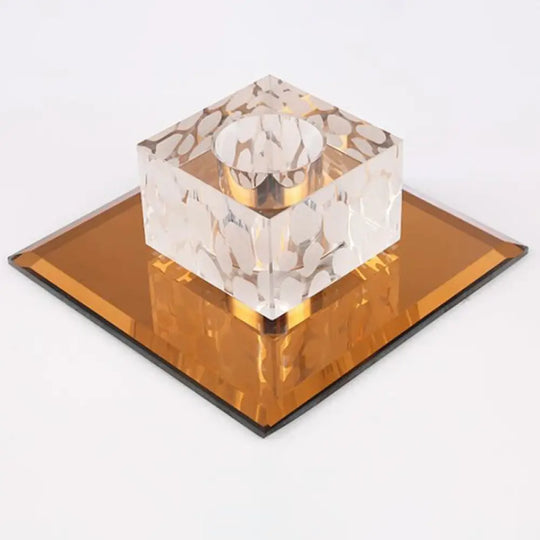 Crystal Led Cube Flush Mount Lighting For Minimalist Hallways Tan / White