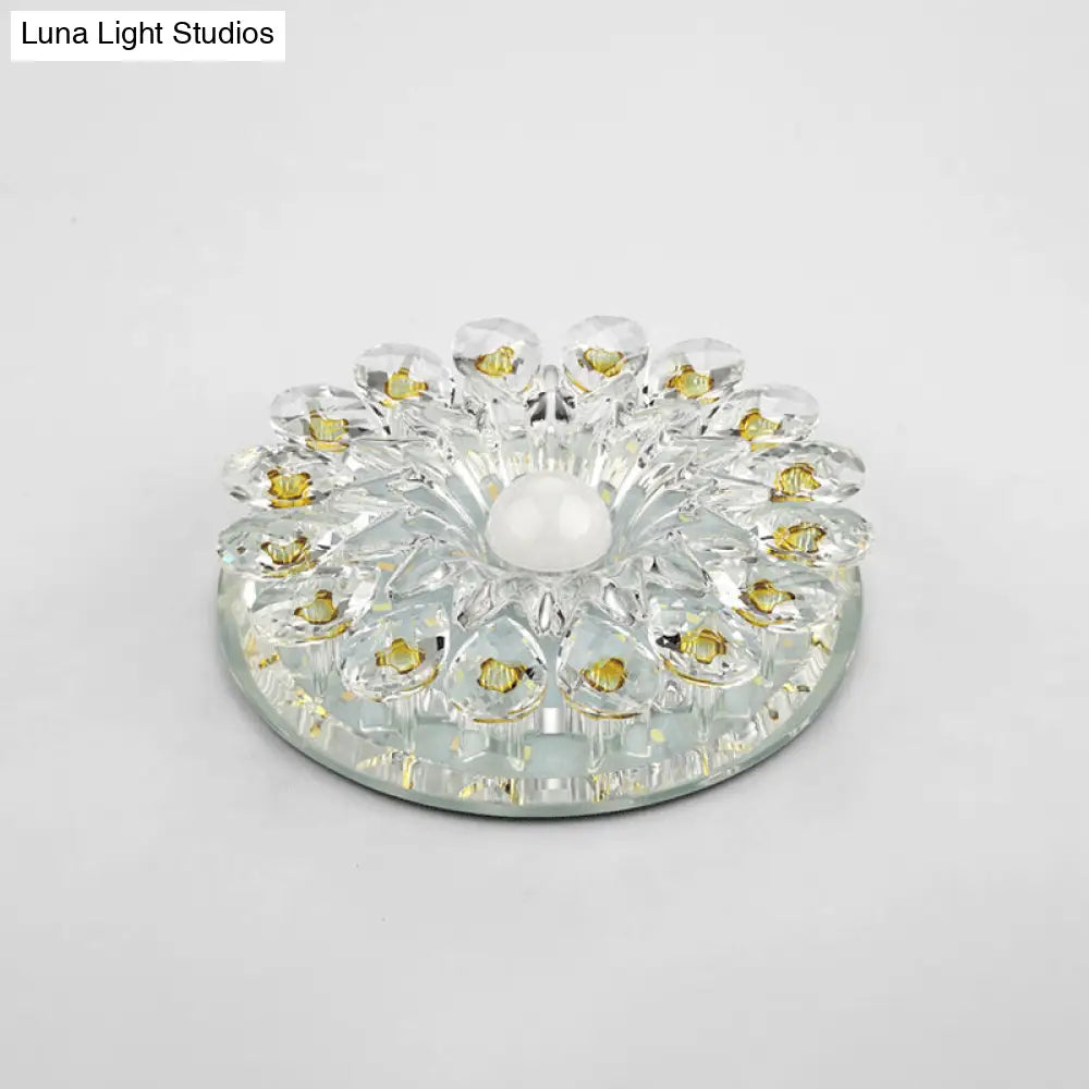 Crystal Led Flush Ceiling Light Fixture - Modern Entryway Clear / Third Gear Round