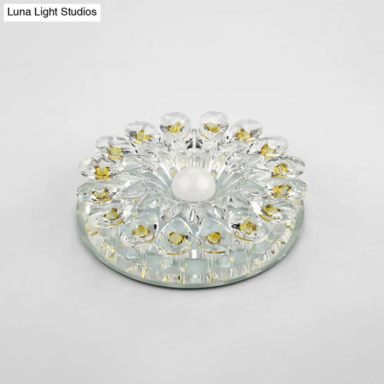 Crystal Led Flush Ceiling Light Fixture - Modern Entryway Clear / Third Gear Round