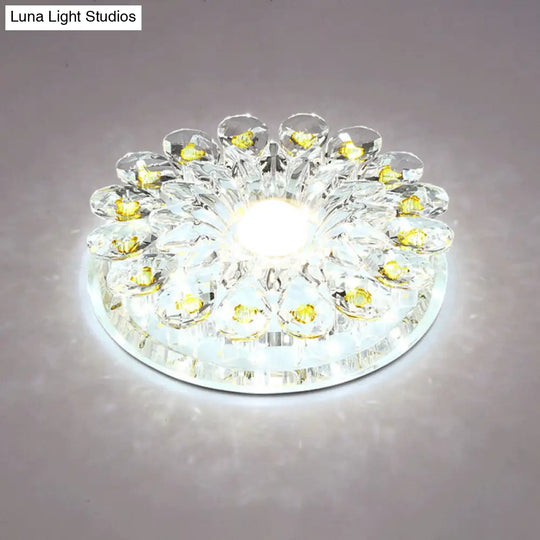 Crystal Led Flush Ceiling Light Fixture - Modern Entryway Clear / White Round