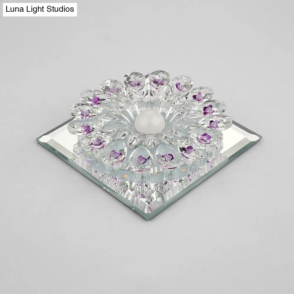 Crystal Led Flush Ceiling Light Fixture - Modern Entryway Clear / Third Gear Square Plate