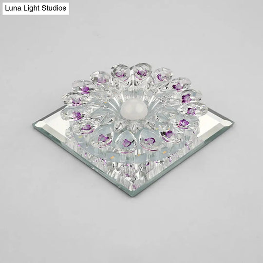 Crystal Led Flush Ceiling Light Fixture - Modern Entryway Clear / Third Gear Square Plate