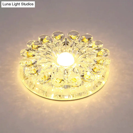 Crystal Led Flush Ceiling Light Fixture - Modern Entryway Clear / Warm Round