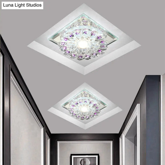 Crystal Led Flush Ceiling Light Fixture - Modern Entryway Clear