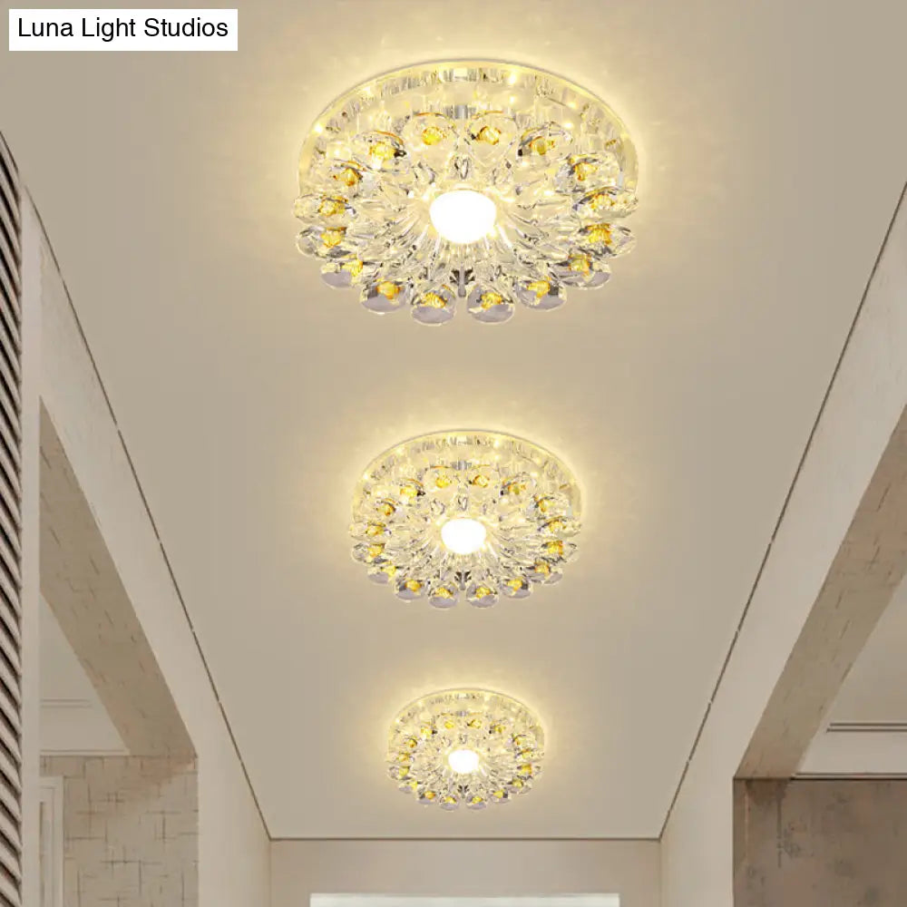 Crystal Led Flush Ceiling Light Fixture - Modern Entryway Clear