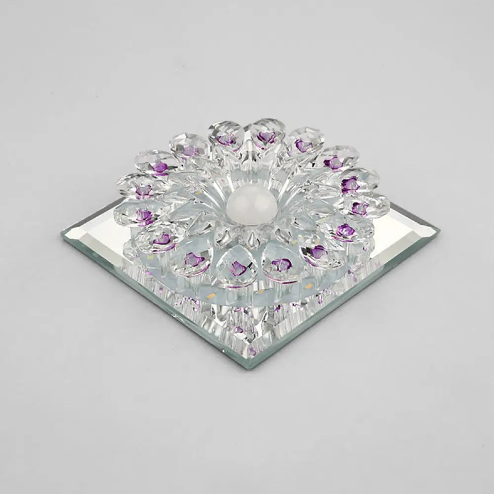 Crystal Led Flush Ceiling Light Fixture - Modern Entryway Clear / Third Gear Square Plate