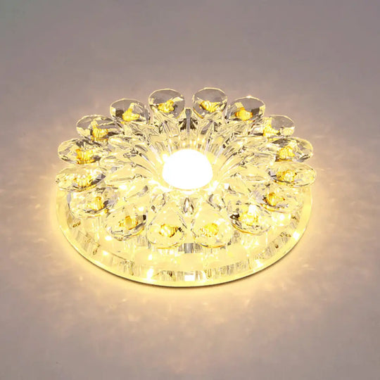 Crystal Led Flush Ceiling Light Fixture - Modern Entryway Clear / Warm Round