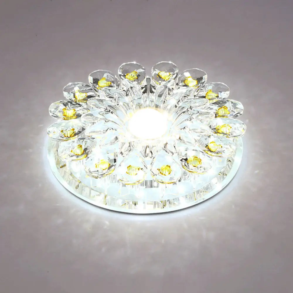 Crystal Led Flush Ceiling Light Fixture - Modern Entryway Clear / White Round