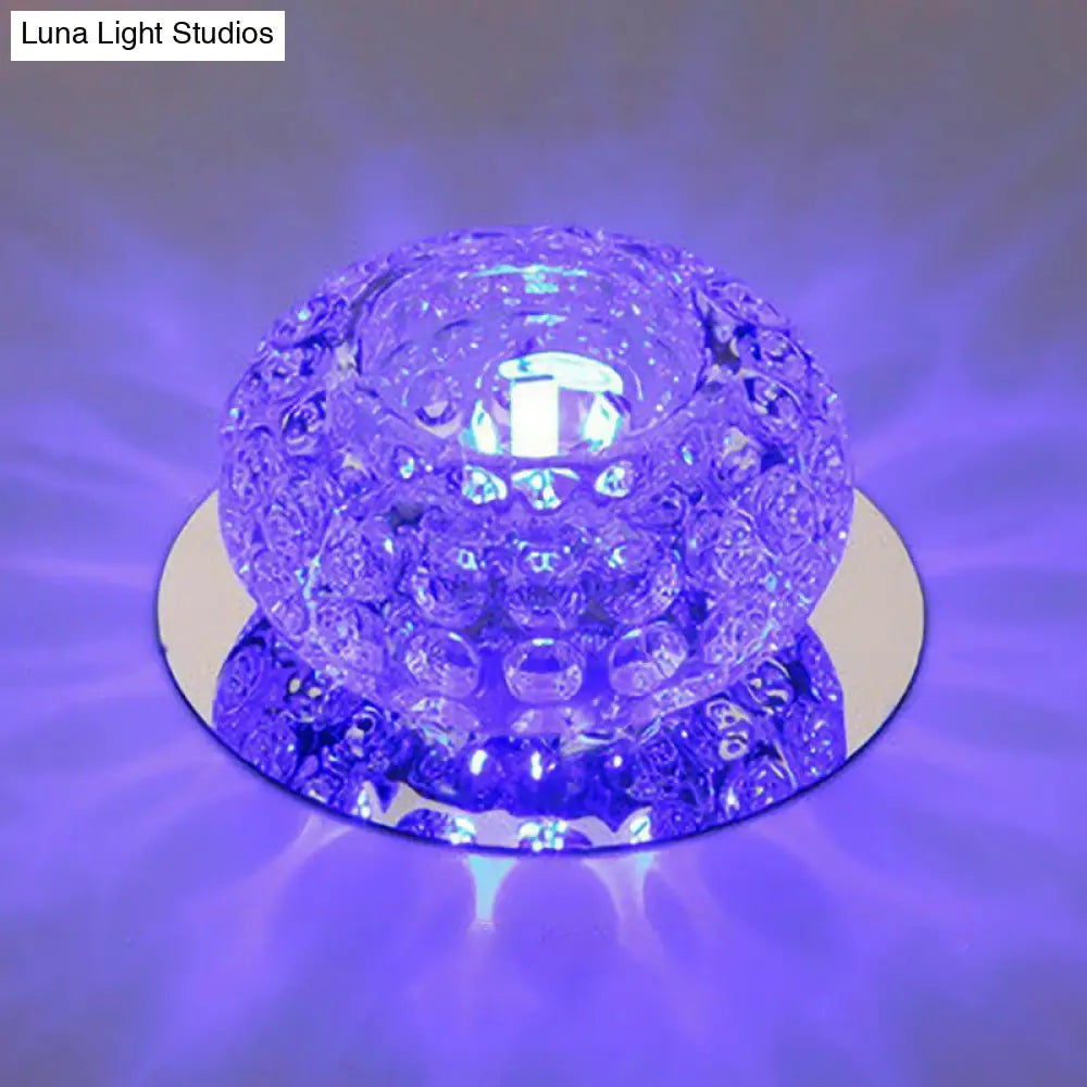 Crystal Led Flush Mount Ceiling Light - Contemporary Donut Design Clear / 3W Blue