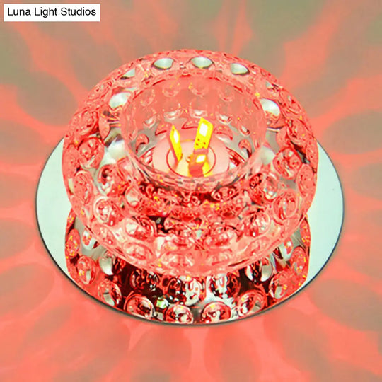 Crystal Led Flush Mount Ceiling Light - Contemporary Donut Design Clear / 3W Red