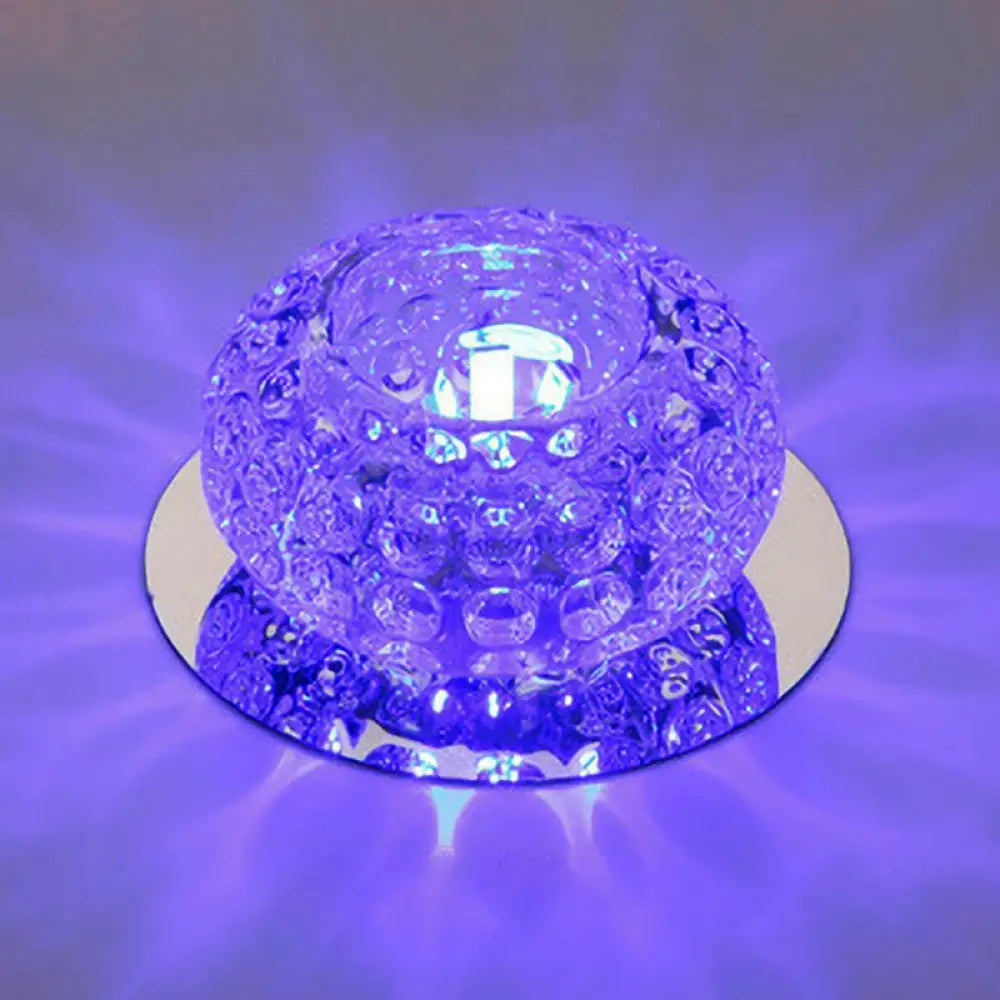 Crystal Led Flush Mount Ceiling Light - Contemporary Donut Design Clear / 3W Blue