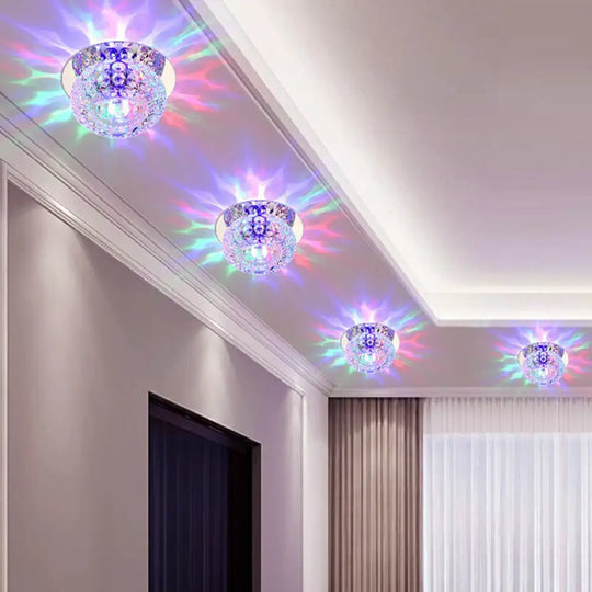 Crystal Led Flush Mount Ceiling Light - Contemporary Donut Design Clear / 3W Multi Color