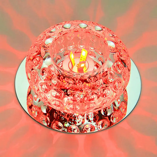 Crystal Led Flush Mount Ceiling Light - Contemporary Donut Design Clear / 3W Red