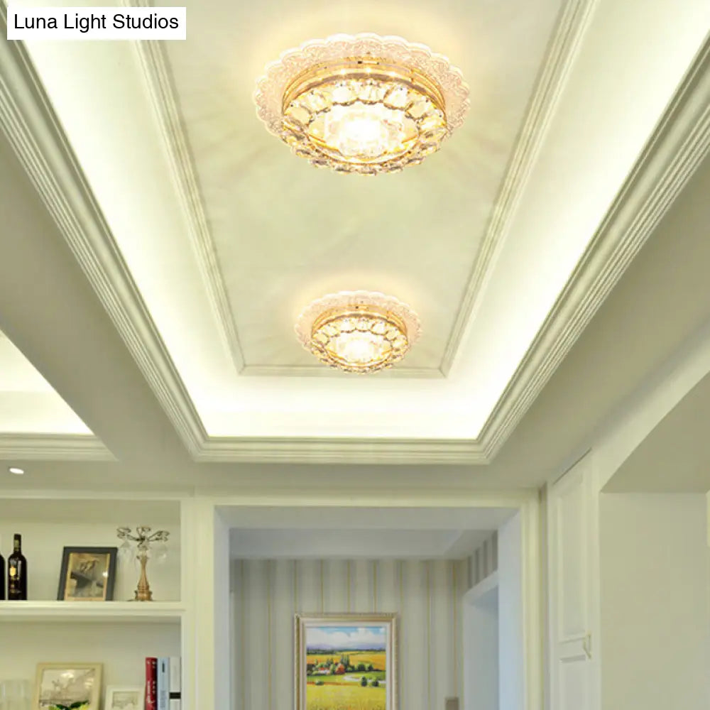 Crystal Led Flush Mount Ceiling Light - Modern Geometric Design For Hallways