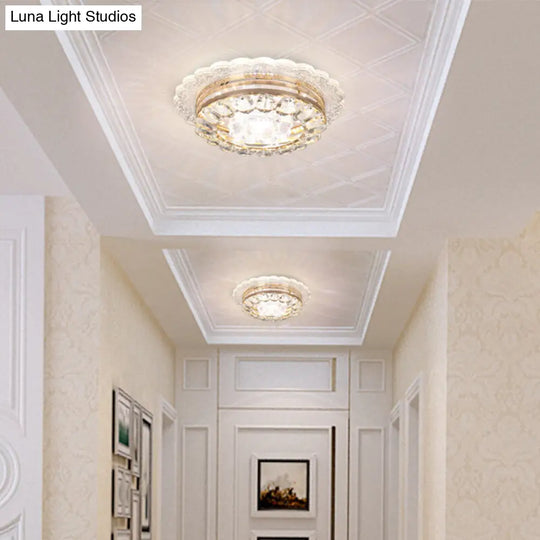 Crystal Led Flush Mount Ceiling Light - Modern Geometric Design For Hallways Clear / Round