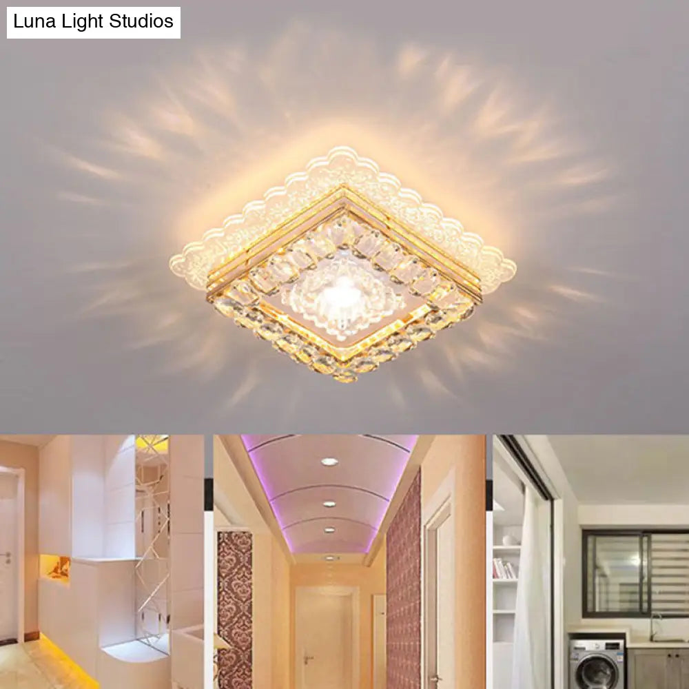 Crystal Led Flush Mount Ceiling Light - Modern Geometric Design For Hallways