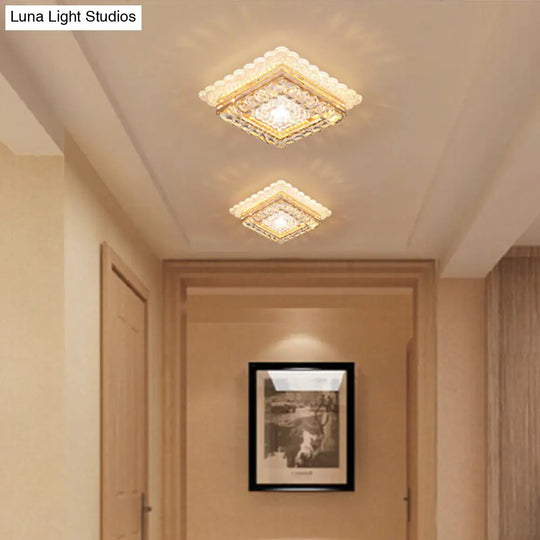 Crystal Led Flush Mount Ceiling Light - Modern Geometric Design For Hallways Clear / Square Plate