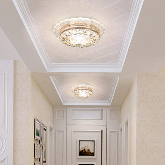 Crystal Led Flush Mount Ceiling Light - Modern Geometric Design For Hallways Clear / Round