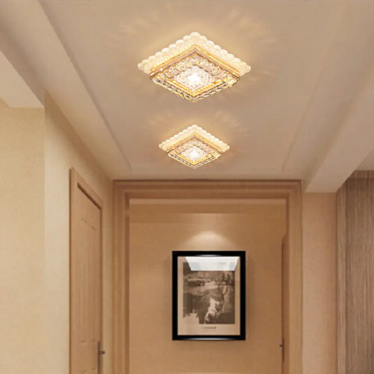 Crystal Led Flush Mount Ceiling Light - Modern Geometric Design For Hallways Clear / Square Plate