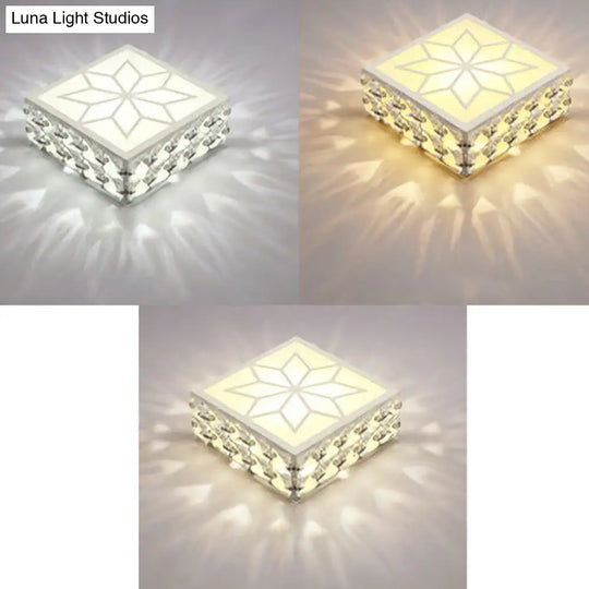 Crystal Led Flush Mount Ceiling Light - Modern Square Design White / 5W Third Gear