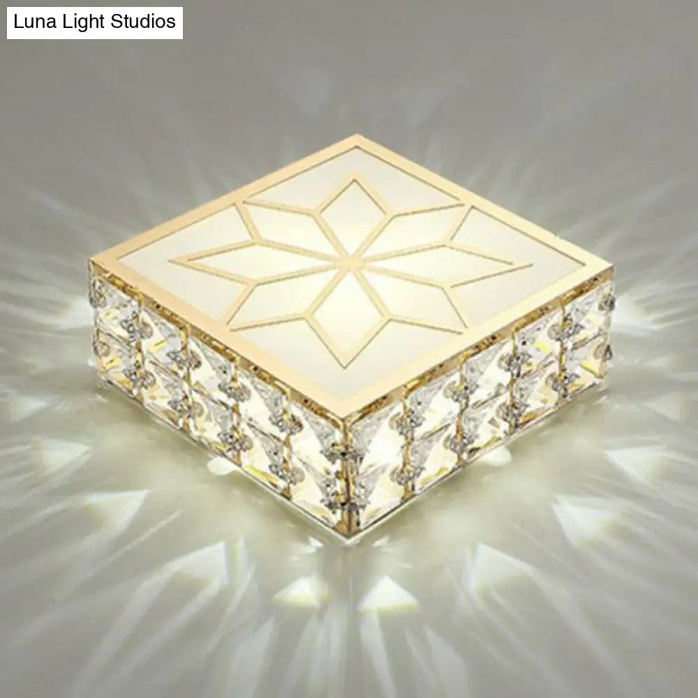 Crystal Led Flush Mount Ceiling Light - Modern Square Design Gold / 5W White