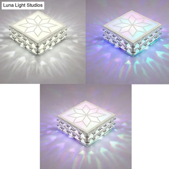 Crystal Led Flush Mount Ceiling Light - Modern Square Design White / 5W Rgb And Color