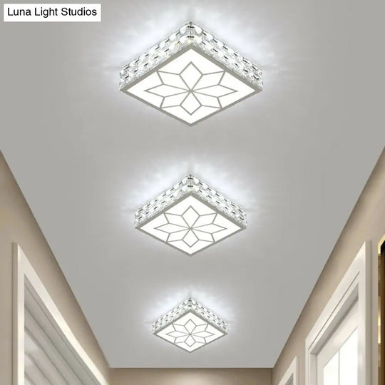 Crystal Led Flush Mount Ceiling Light - Modern Square Design White / 3W