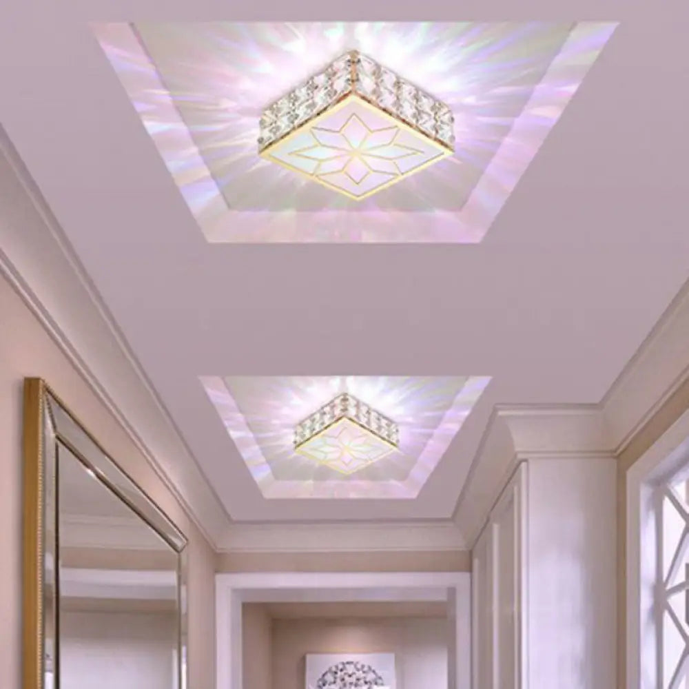 Crystal Led Flush Mount Ceiling Light - Modern Square Design Gold / 5W Rgb And White Color
