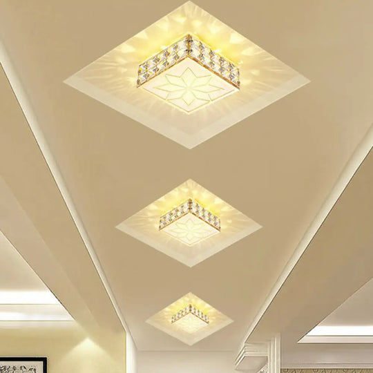 Crystal Led Flush Mount Ceiling Light - Modern Square Design Gold / 5W Warm