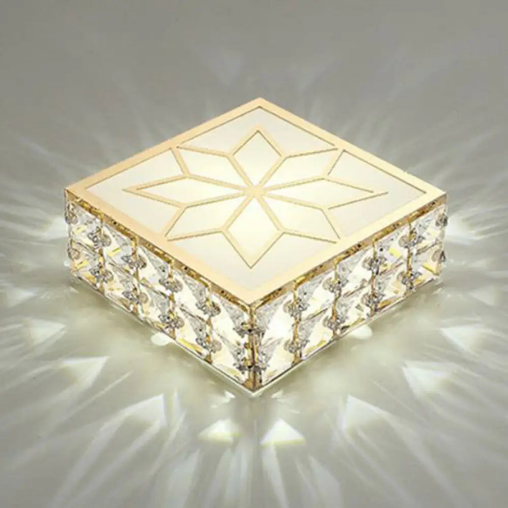 Crystal Led Flush Mount Ceiling Light - Modern Square Design Gold / 5W White