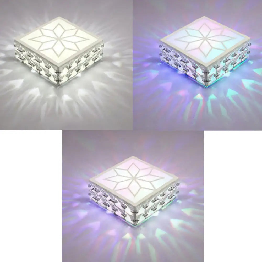 Crystal Led Flush Mount Ceiling Light - Modern Square Design White / 5W Rgb And Color