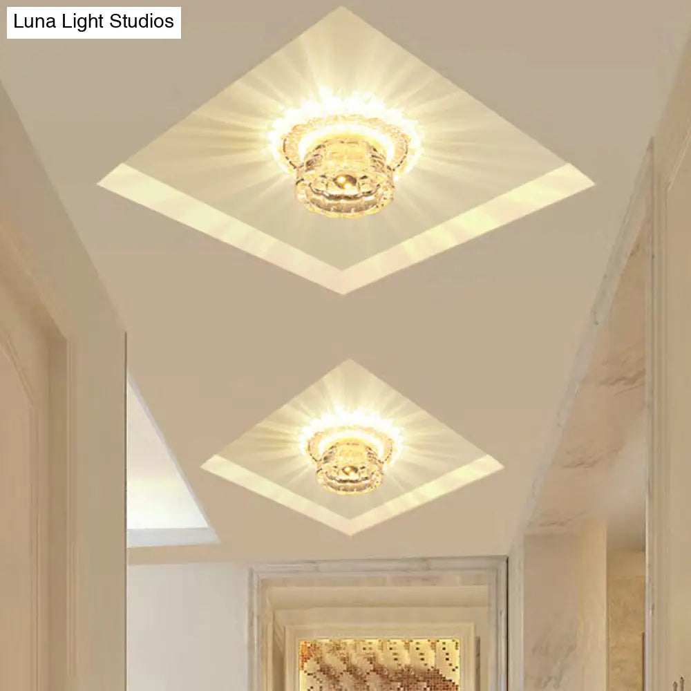 Crystal Led Flush Mount Ceiling Light: Simple Dome Recessed Lighting For Corridor Clear
