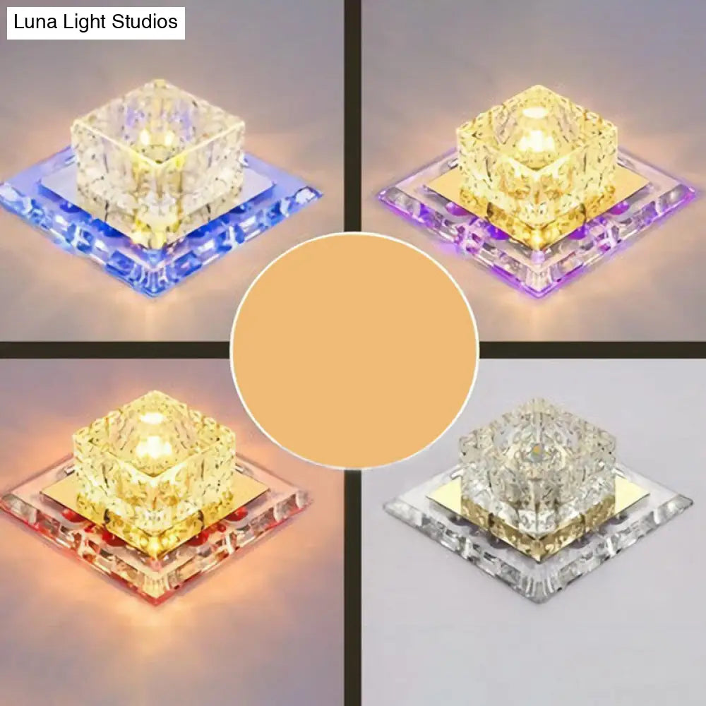 Crystal Led Flush Mount Entryway Light In Minimalist Square Design Clear / 5.5 3 Color