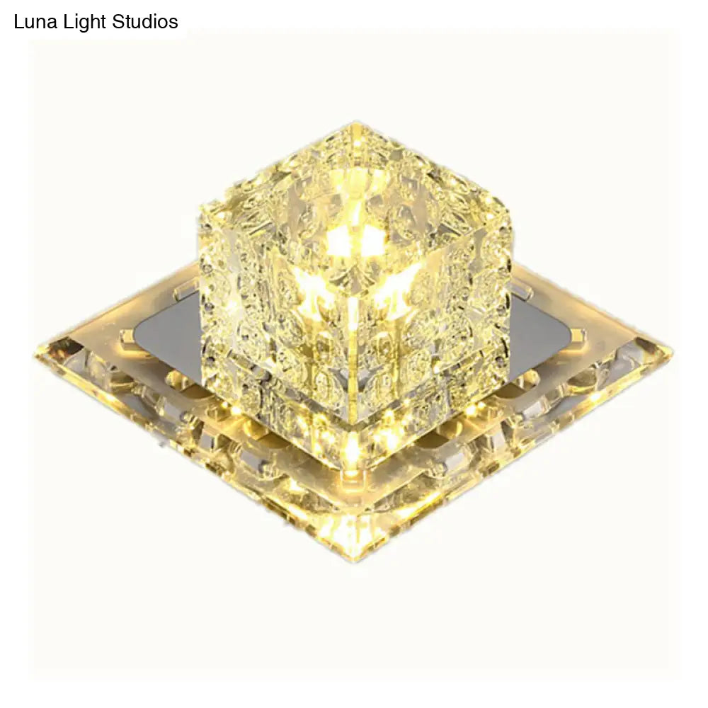 Crystal Led Flush Mount Entryway Light In Minimalist Square Design