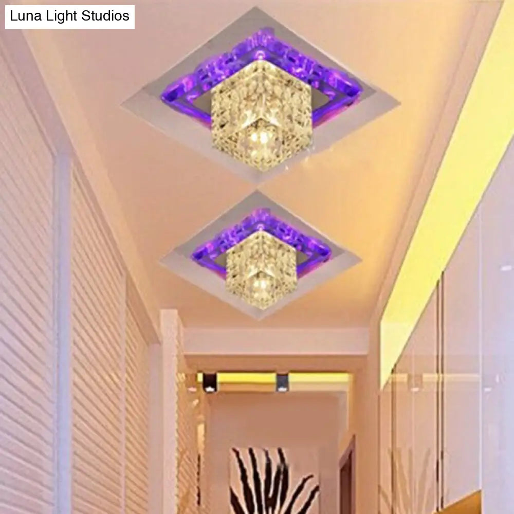 Crystal Led Flush Mount Entryway Light In Minimalist Square Design Clear / 5.5 Purple