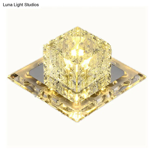 Crystal Led Flush Mount Entryway Light In Minimalist Square Design