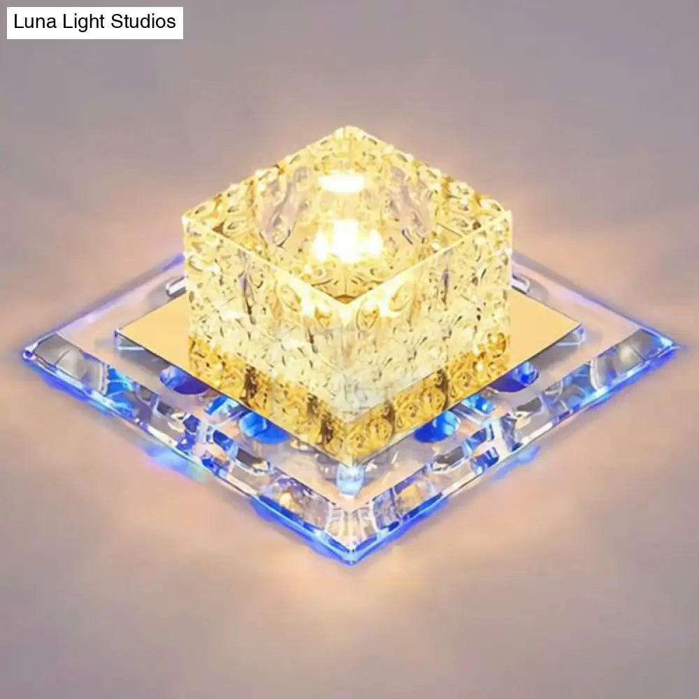 Crystal Led Flush Mount Entryway Light In Minimalist Square Design Clear / 5.5 Blue