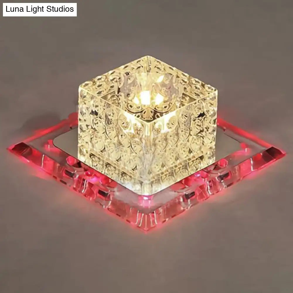 Crystal Led Flush Mount Entryway Light In Minimalist Square Design Clear / 5.5 Red