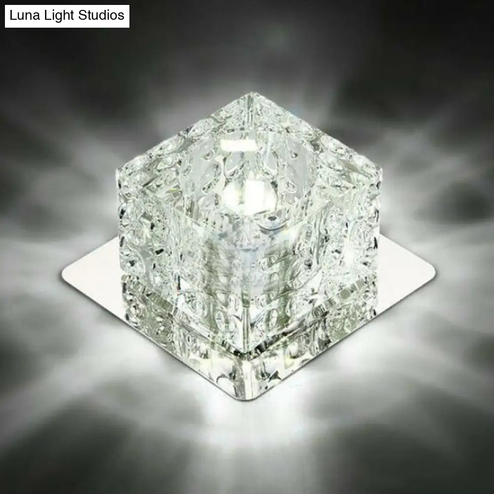 Crystal Led Flush Mount Entryway Light In Minimalist Square Design Clear / 5.5 White