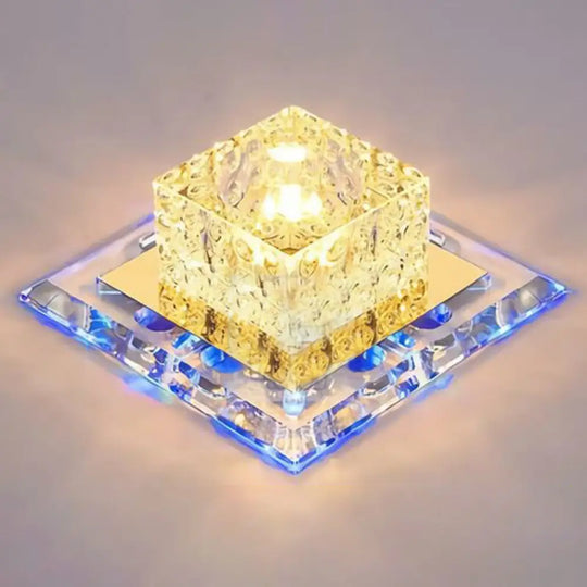 Crystal Led Flush Mount Entryway Light In Minimalist Square Design Clear / 5.5’ Blue