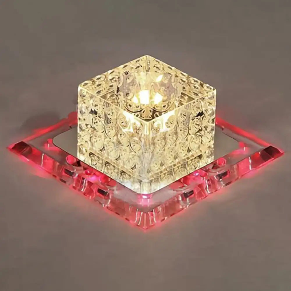 Crystal Led Flush Mount Entryway Light In Minimalist Square Design Clear / 5.5’ Red