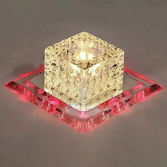 Crystal Led Flush Mount Entryway Light In Minimalist Square Design Clear / 5.5’ Red