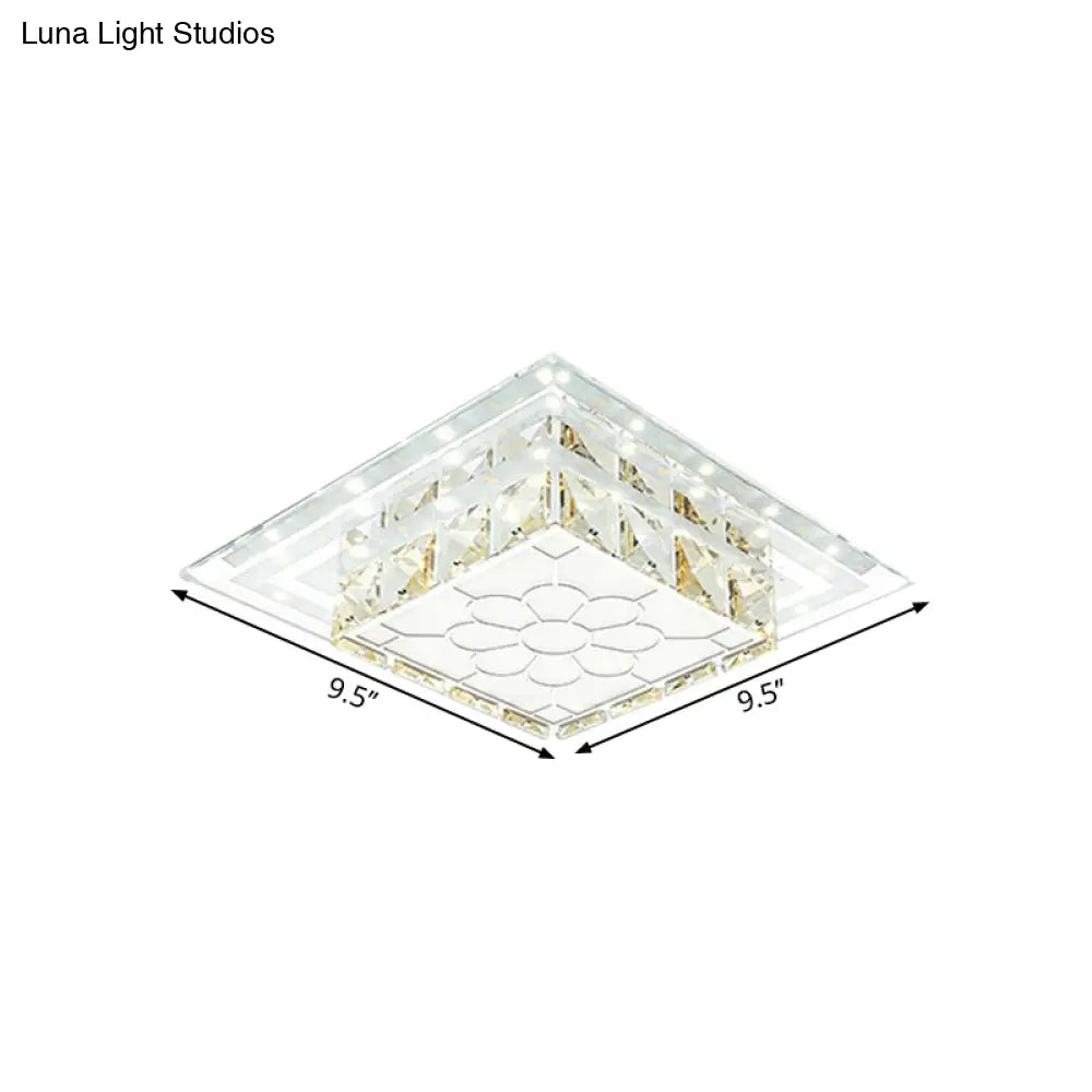 Crystal Led Flush Mount Hallway Lamp With Floral Pattern In Warm/White Light