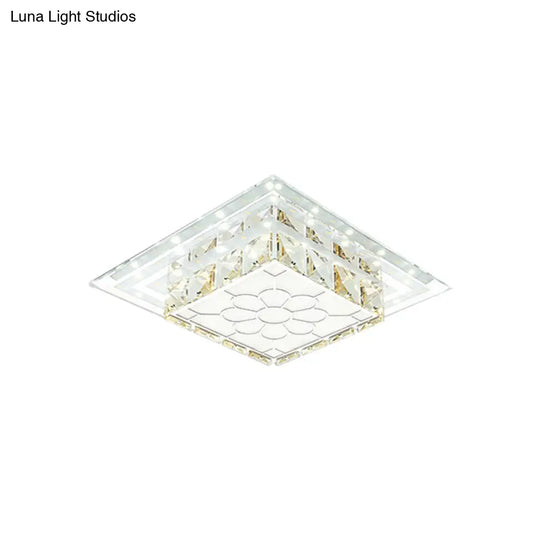 Crystal Led Flush Mount Hallway Lamp With Floral Pattern In Warm/White Light