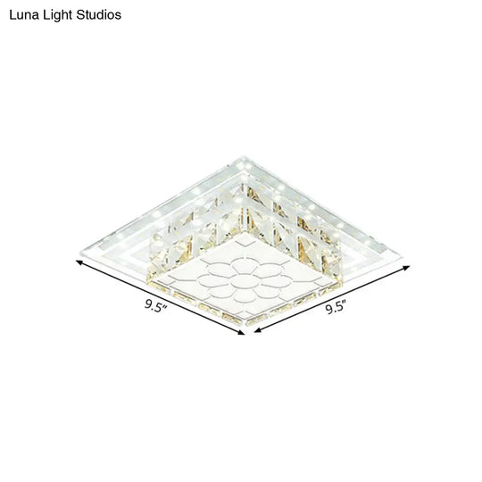 Crystal Led Flush Mount Hallway Lamp With Floral Pattern In Warm/White Light