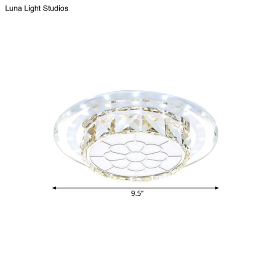 Crystal Led Flush Mount Hallway Lamp With Floral Pattern In Warm/White Light